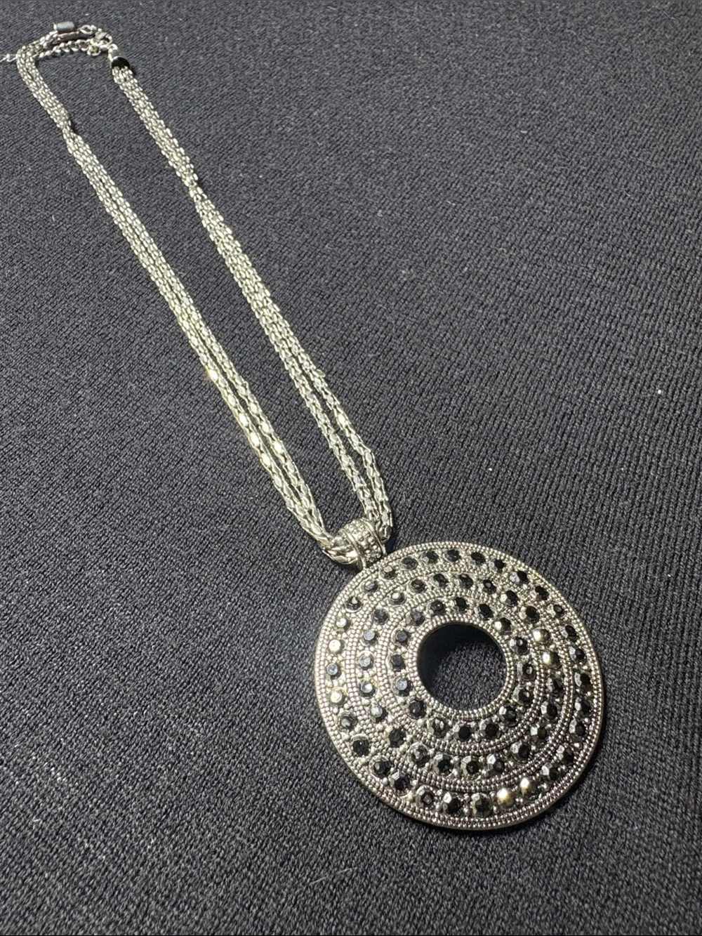 Silver tone Circle Pave Pendant Necklace - Women Jewelry
